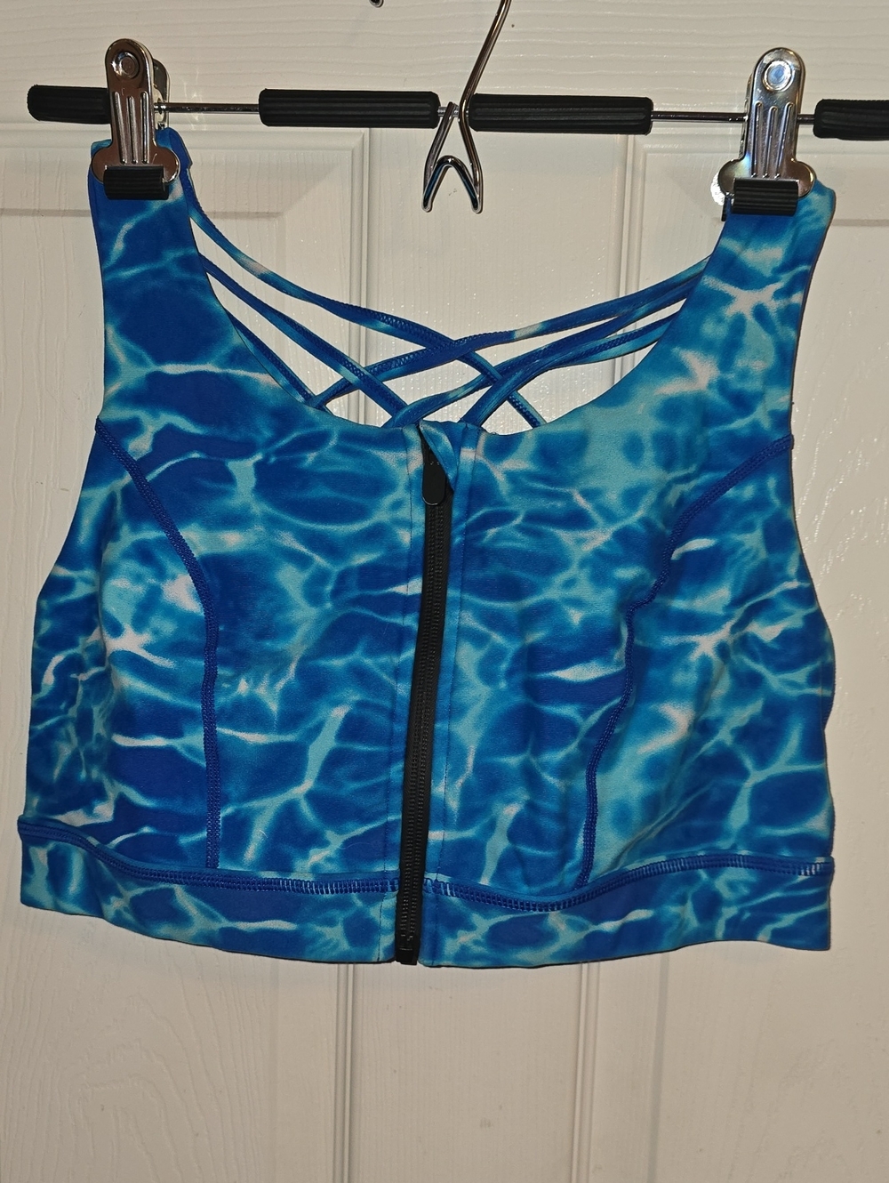 torrid Blue Water-Print Front Zip Sports Bra with Strappy Back